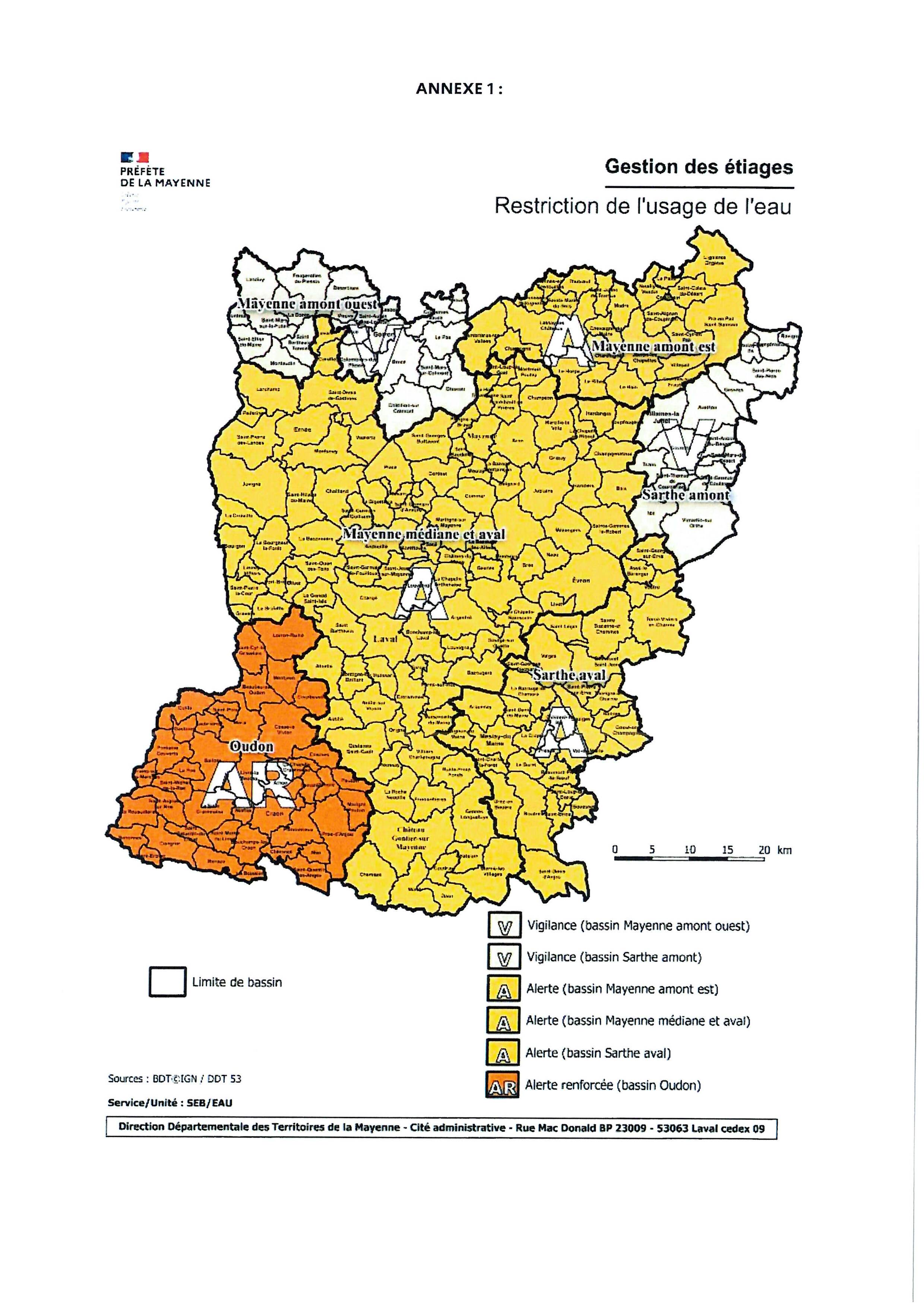 carte des restrictions d'eau