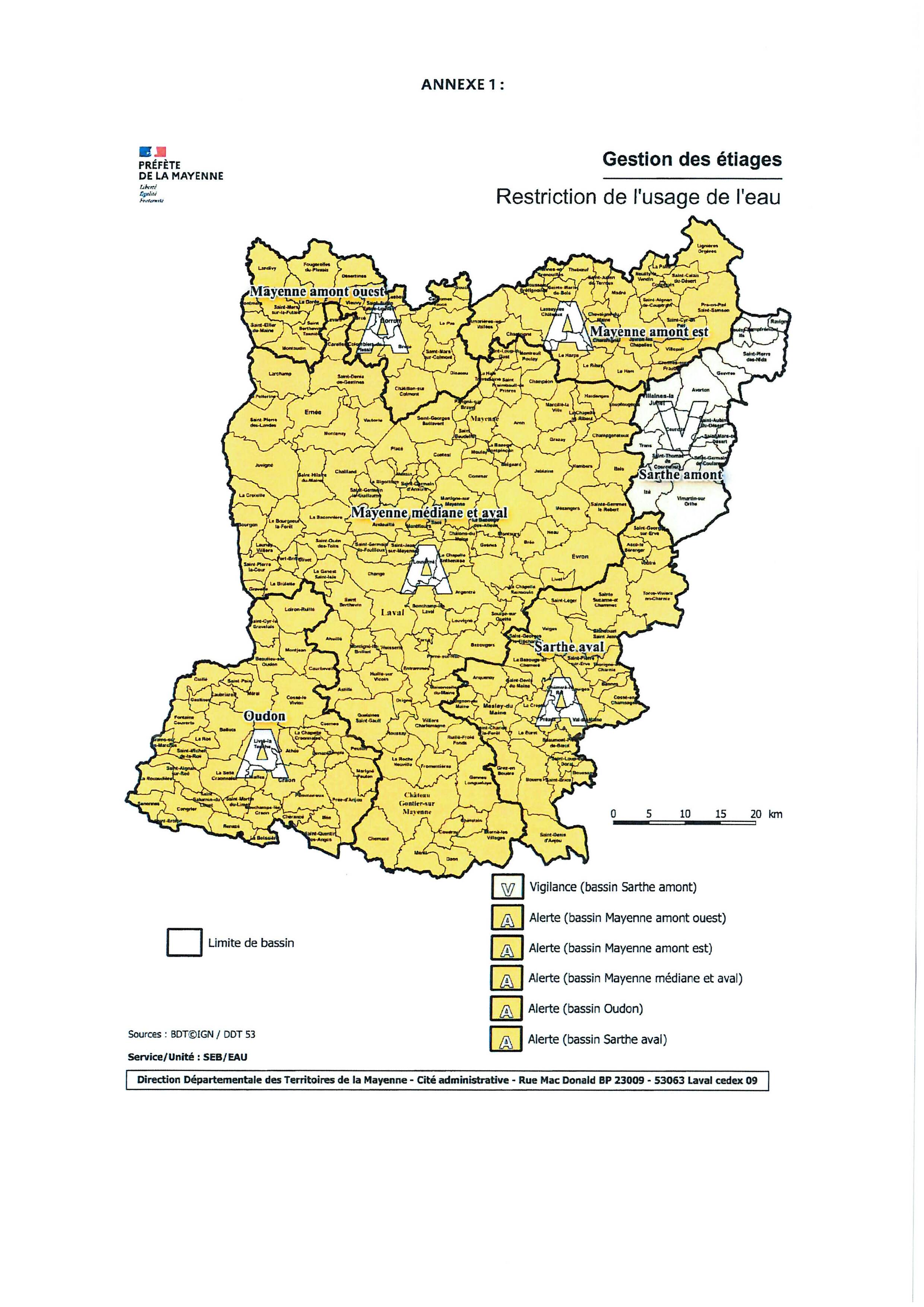 carte des restrictions d'eau